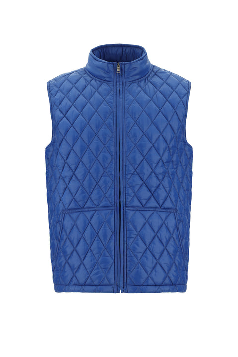 Mavi Dik Yaka Cepli Fermuarlı Kapitone Spor Yelek