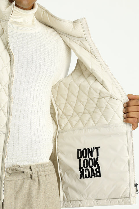 Açık Bej Dik Yaka Cepli Fermuarlı Kapitone Spor Yelek