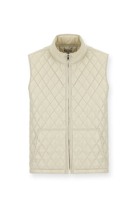 Açık Bej Dik Yaka Cepli Fermuarlı Kapitone Spor Yelek