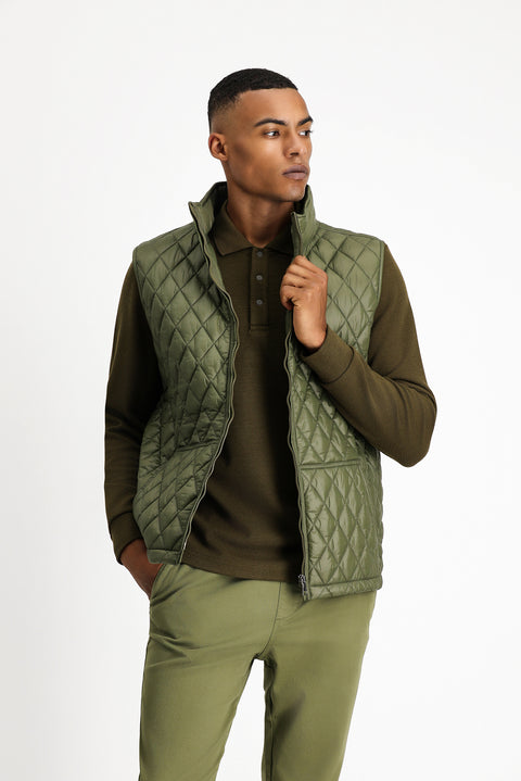 Orta Haki Dik Yaka Cepli Fermuarlı Kapitone Spor Yelek