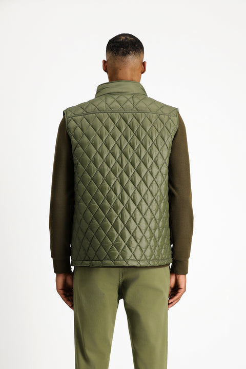 Orta Haki Dik Yaka Cepli Fermuarlı Kapitone Spor Yelek