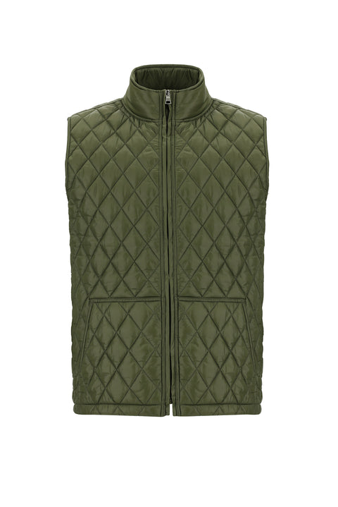 Orta Haki Dik Yaka Cepli Fermuarlı Kapitone Spor Yelek