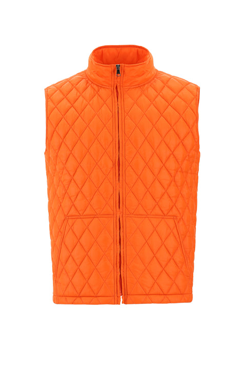 Medium Orange Stand Collar Quilted Sports Vest with Pockets and Zipper