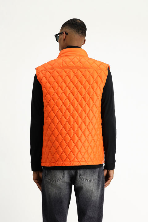 Orta Turuncu Dik Yaka Cepli Fermuarlı Kapitone Spor Yelek