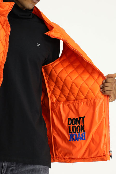 Orta Turuncu Dik Yaka Cepli Fermuarlı Kapitone Spor Yelek