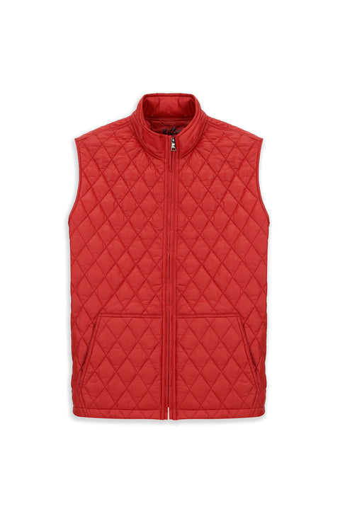 Mercan Kırmızı Dik Yaka Cepli Fermuarlı Kapitone Spor Yelek