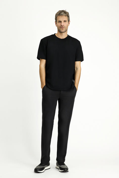 Siyah Bisiklet Yaka Oversize Likralı Baskılı Tişört