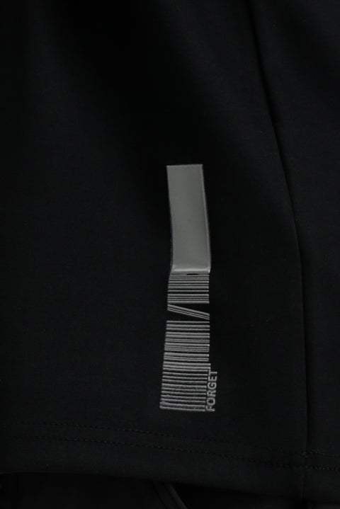 Siyah Bisiklet Yaka Oversize Likralı Baskılı Tişört