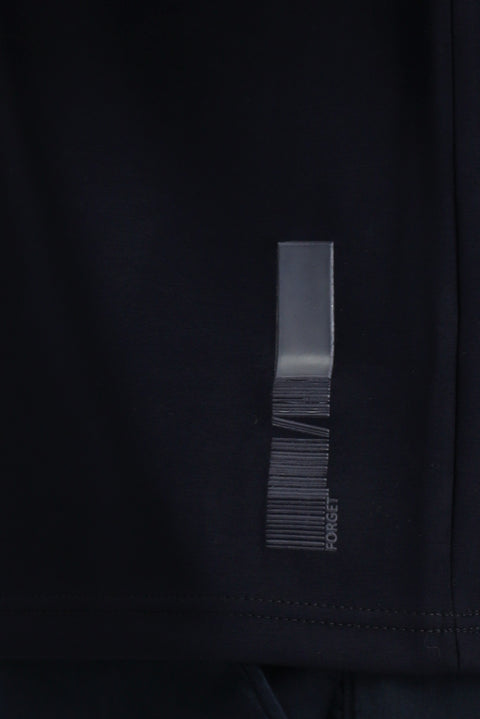 Koyu Lacivert Bisiklet Yaka Oversize Likralı Baskılı Tişört