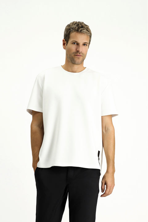 White Crew Neck Oversize Lycra Printed T-Shirt