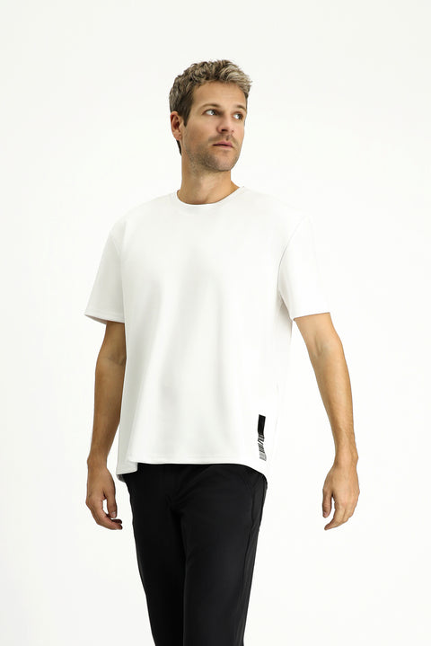White Crew Neck Oversize Lycra Printed T-Shirt