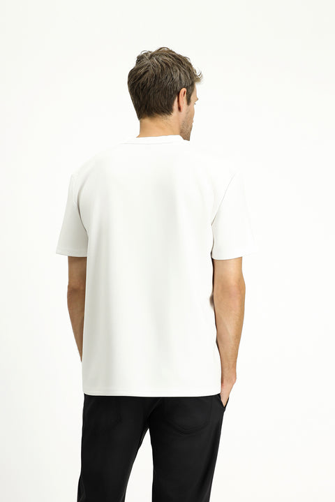 White Crew Neck Oversize Lycra Printed T-Shirt
