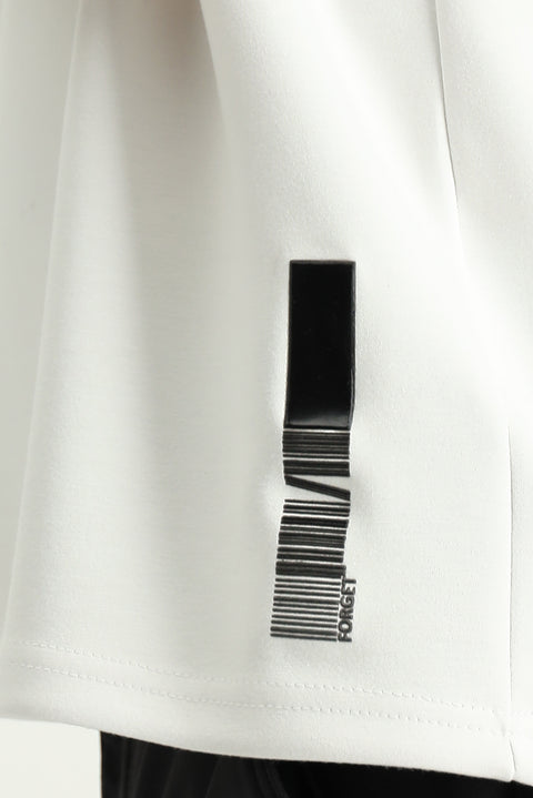 White Crew Neck Oversize Lycra Printed T-Shirt