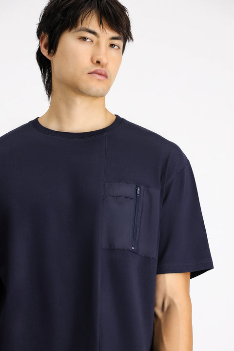 Koyu Lacivert Bisiklet Yaka Oversize Pamuk Tişört