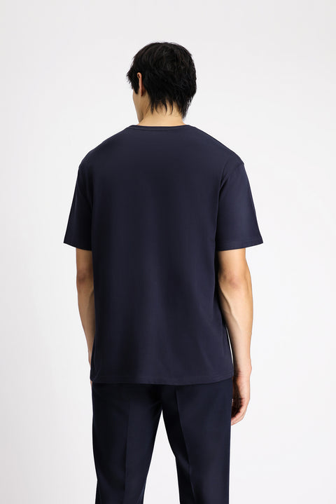 Koyu Lacivert Bisiklet Yaka Oversize Pamuk Tişört