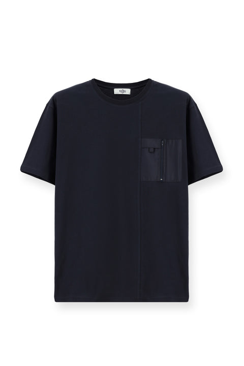 Koyu Lacivert Bisiklet Yaka Oversize Pamuk Tişört