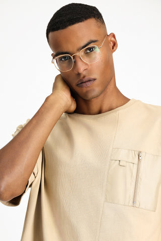  Orta Bej Bisiklet Yaka Oversize Pamuk Ti?ört-Ki??l?