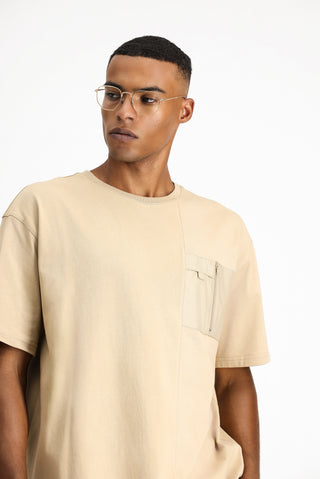  Orta Bej Bisiklet Yaka Oversize Pamuk Ti?ört-Ki??l?