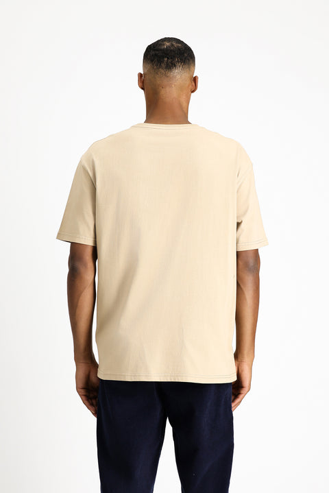 Orta Bej Bisiklet Yaka Oversize Pamuk Tişört