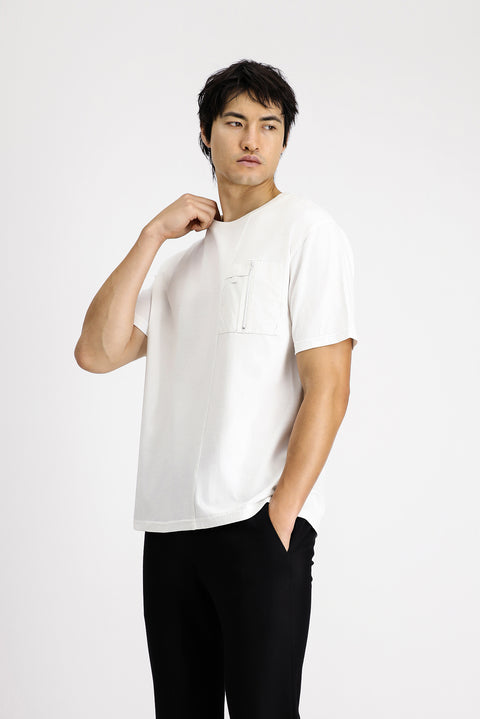 Beyaz Bisiklet Yaka Oversize Pamuk Tişört