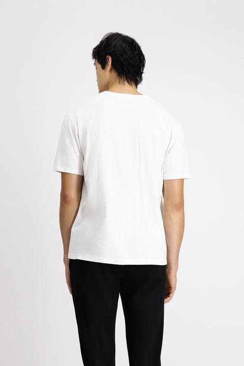 Beyaz Bisiklet Yaka Oversize Pamuk Tişört