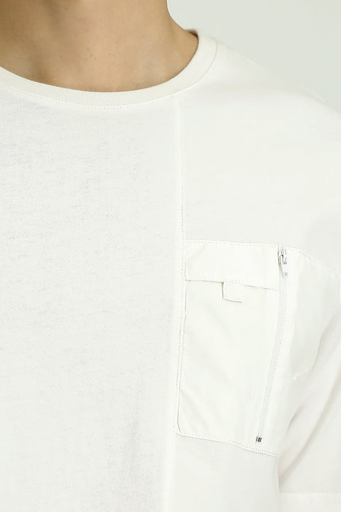 Beyaz Bisiklet Yaka Oversize Pamuk Tişört