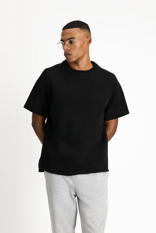  Siyah Bisiklet Yaka Oversize Pamuklu Tişört