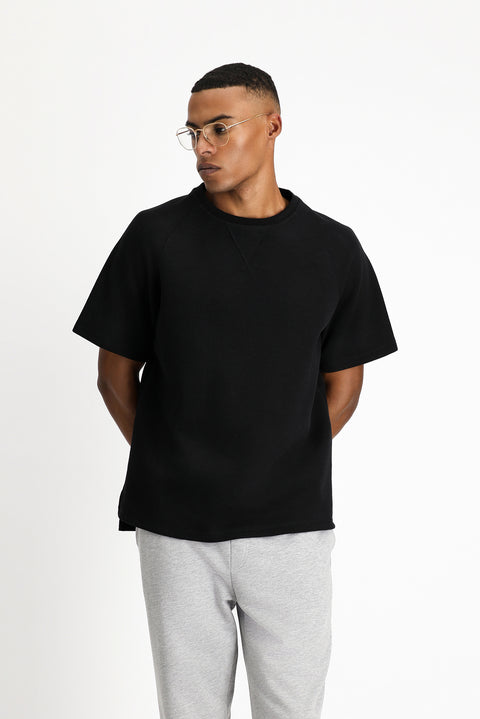 Siyah Bisiklet Yaka Oversize Pamuklu Tişört