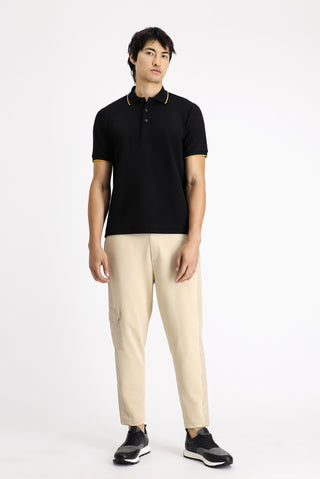  Siyah Regular Fit Desenli Likralı Polo Yaka Tişört