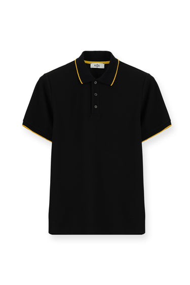 Siyah Regular Fit Desenli Likralı Polo Yaka Tişört