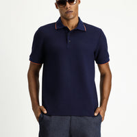 Koyu Lacivert Regular Fit Desenli Likralı Polo Yaka Tişört