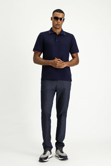  Koyu Lacivert Regular Fit Desenli Likralı Polo Yaka Tişört