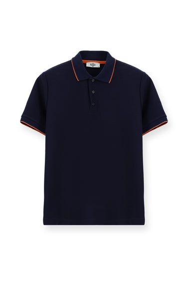 Koyu Lacivert Regular Fit Desenli Likralı Polo Yaka Tişört