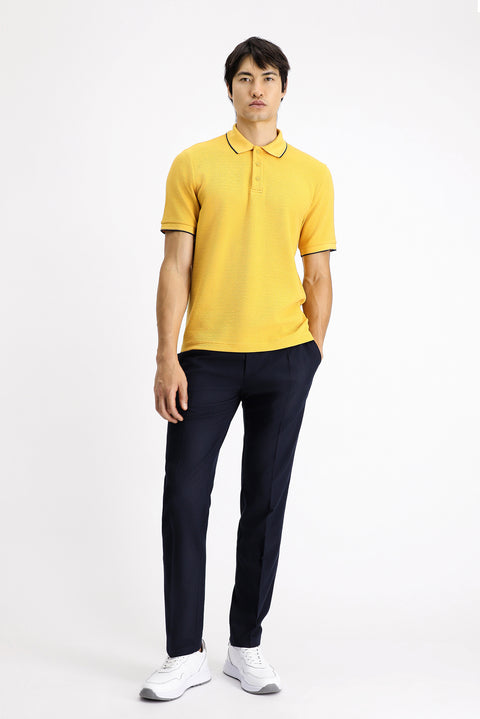 Koyu Sarı Regular Fit Desenli Likralı Polo Yaka Tişört