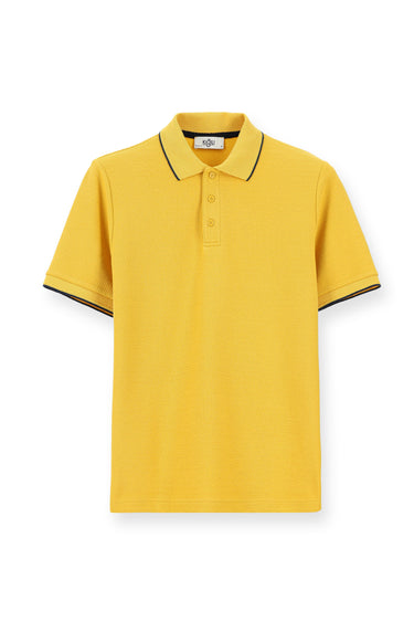 Koyu Sarı Regular Fit Desenli Likralı Polo Yaka Tişört