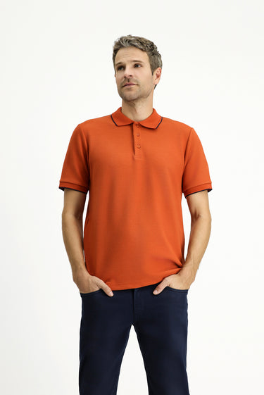  Kiremit Regular Fit Desenli Likralı Polo Yaka Tişört
