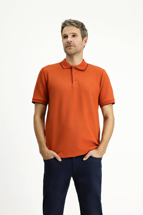 Kiremit Regular Fit Desenli Likralı Polo Yaka Tişört