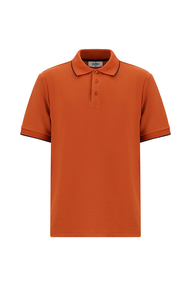 Kiremit Regular Fit Desenli Likralı Polo Yaka Tişört