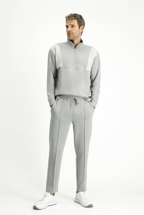 Orta Gri Melanj 6 Drop Regular Fit Standart Kesim Desenli Pamuklu Likralı Esnek Cepli Sweatpant / Eşofman Altı