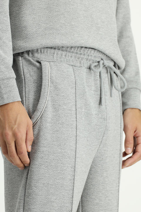 Orta Gri Melanj 6 Drop Regular Fit Standart Kesim Desenli Pamuklu Likralı Esnek Cepli Sweatpant / Eşofman Altı