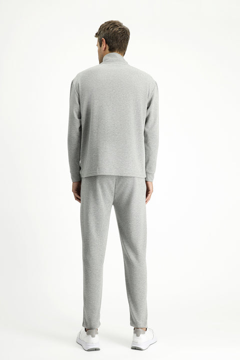 Orta Gri Melanj 6 Drop Regular Fit Standart Kesim Desenli Pamuklu Likralı Esnek Cepli Sweatpant / Eşofman Altı