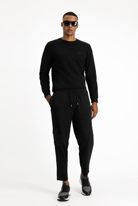 Black Cotton Cargo Pocket Sweatshirt/Sweatpants