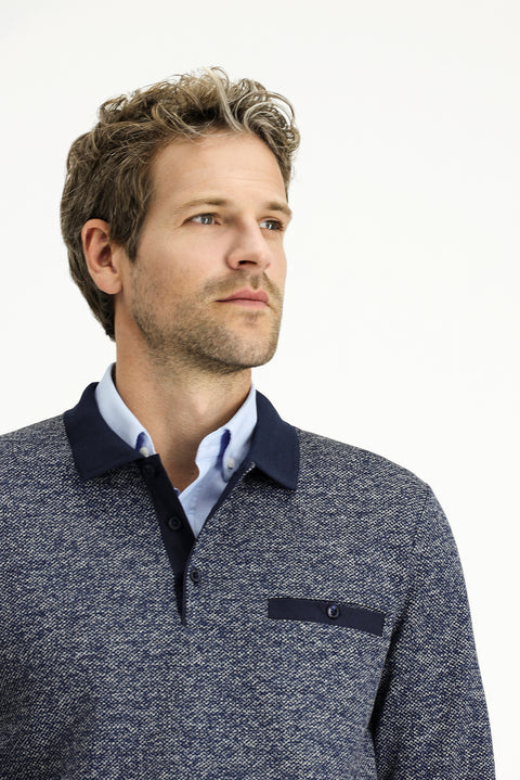 Açık Lacivert Polo Yaka Regular Fit Pamuklu Sweatshirt