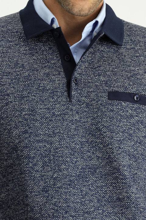 Açık Lacivert Polo Yaka Regular Fit Pamuklu Sweatshirt