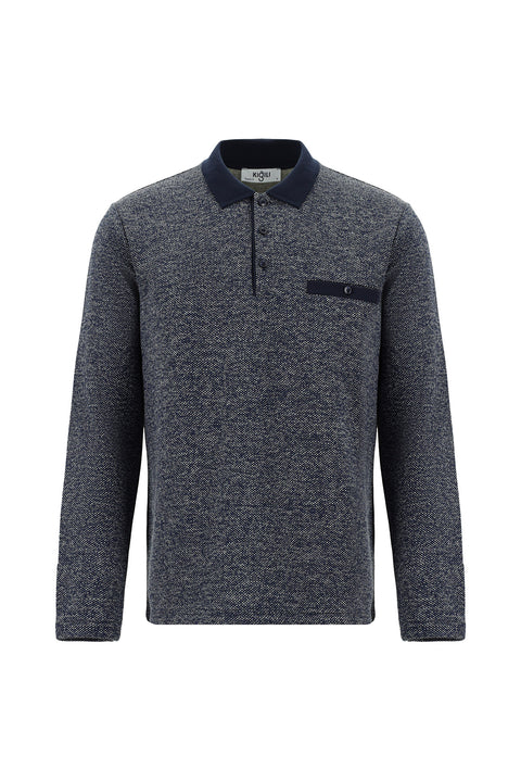 Açık Lacivert Polo Yaka Regular Fit Pamuklu Sweatshirt