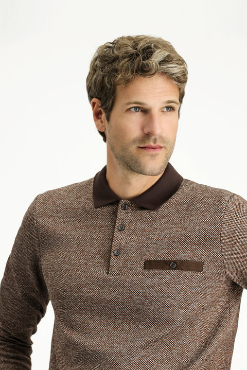 Orta Kahve Polo Yaka Regular Fit Pamuklu Sweatshirt