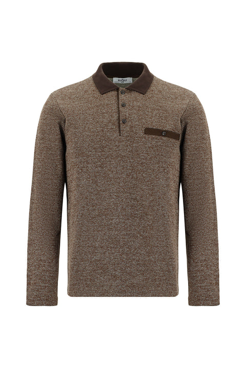 Orta Kahve Polo Yaka Regular Fit Pamuklu Sweatshirt