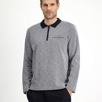 Açık Lacivert Polo Yaka Regular Fit Desenli Fermuarlı Pamuklu Sweatshirt