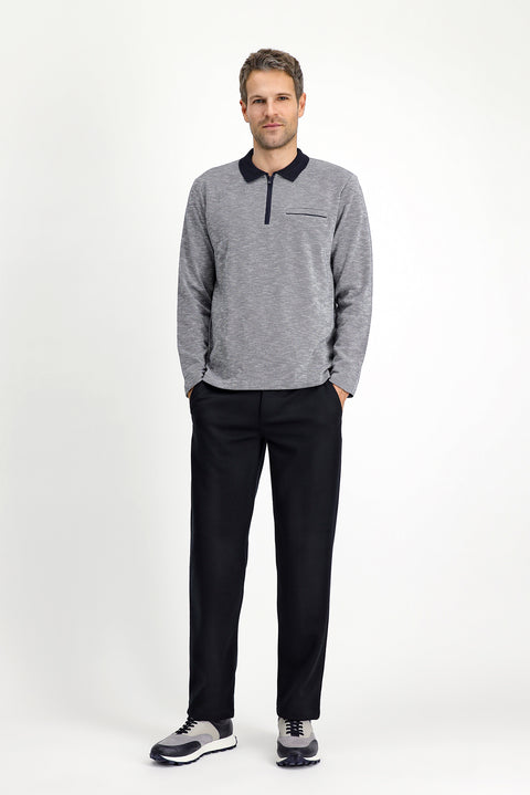 Açık Lacivert Polo Yaka Regular Fit Desenli Fermuarlı Pamuklu Sweatshirt