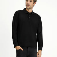 Siyah Polo Yaka Regular Fit Desenli Sweatshirt
